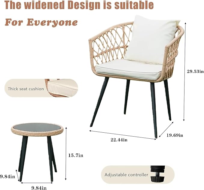 3 -Piece Outdoor Patio Furniture Set, All-Weather PE Rattan Conversation Set - Image 3