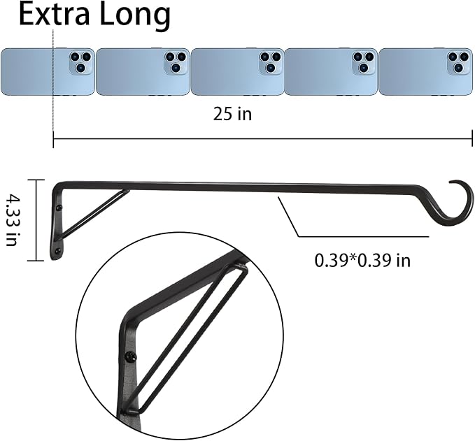 2 Pack Extra Long 25 Inch Heavy-Duty Rust-Resistant Solid Steel Plant Hangers - Image 2