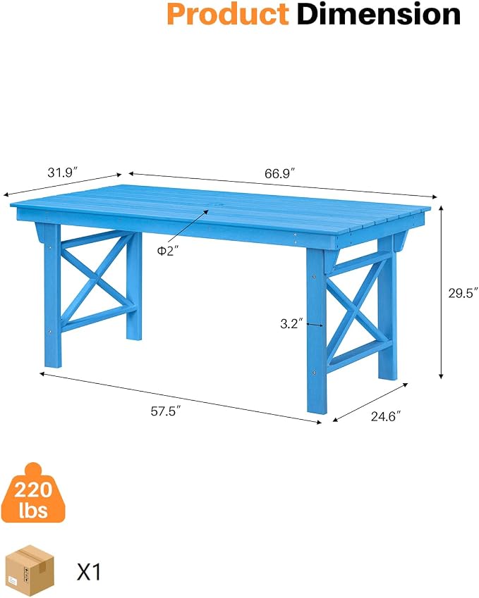 HDPE Outdoor Dining Table, 66.9” Rectangle Patio Dining Table - Image 5