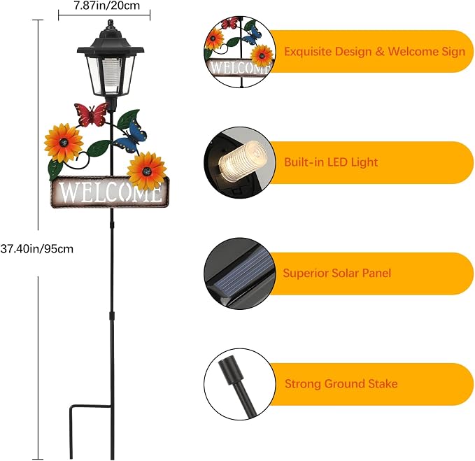 Lewondr Solar Garden Lights Butterfly, 37.4 Inch Solar Lamp Post Light - Image 5