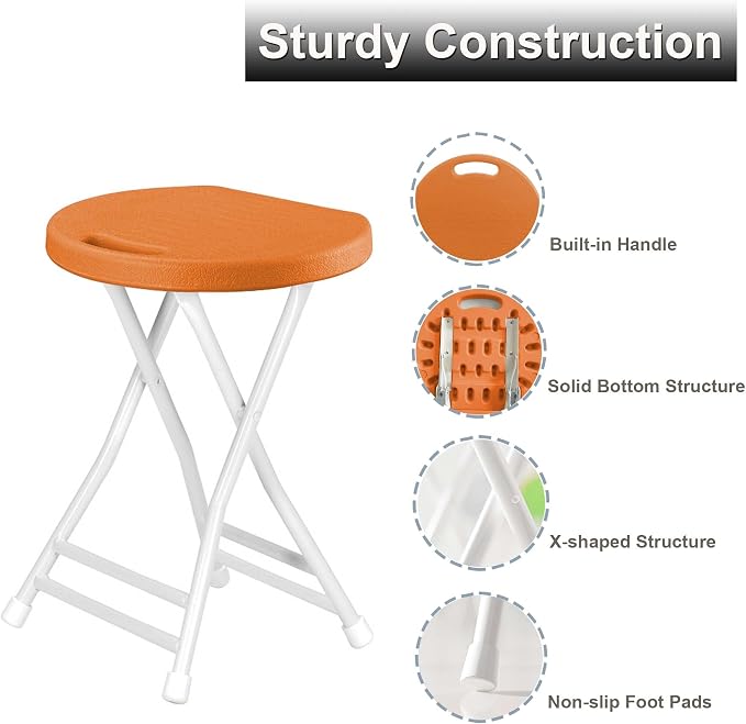 Folding Stool with Handle, Folding Chair, Folding Bar Stool with Non-Slip Feet - Image 6