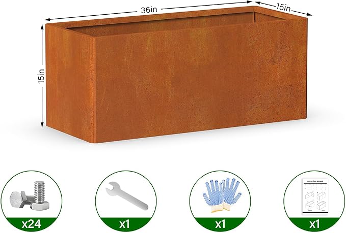 Co rten Steel Planter 36X15X15 inch Large Rectangular Planter Box Rustic Style - Image 5