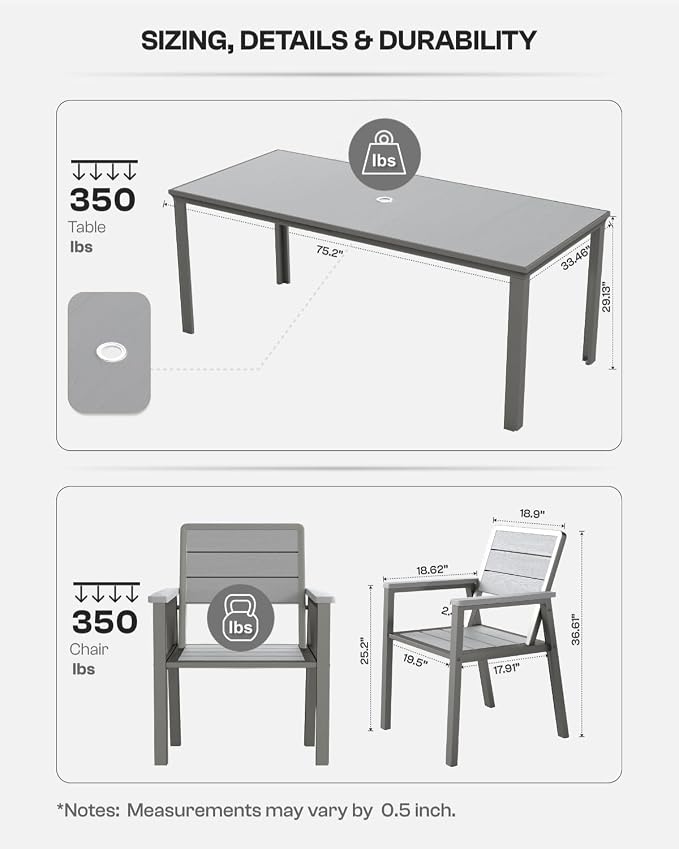 Outdoor Dining Set for 6 with 11FT Umbrella, Aluminum & HDPE Outdoor Table and - Image 4