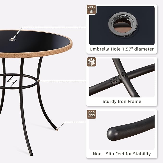 ECOTOUGE 5 Piece Patio Dining Set, Wicker Outdoor Furniture Set w/Glass Round - Image 6