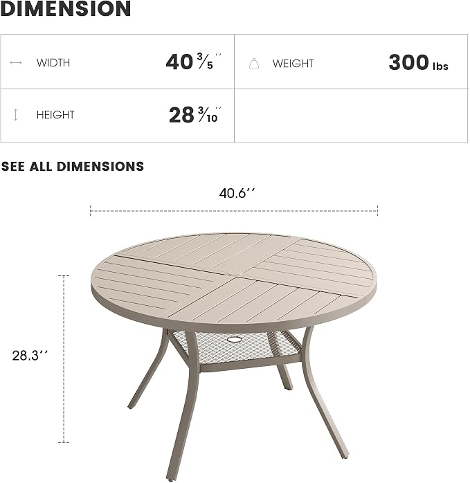 Patio Dining Table for 4, Round Metal Outdoor Table - Image 3
