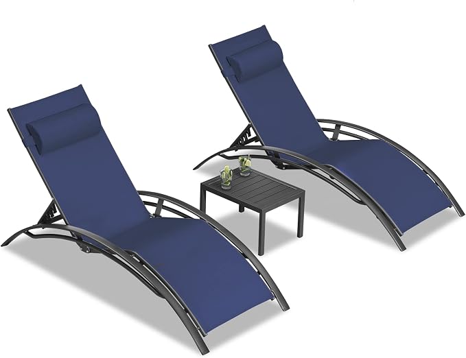 PURPLE LEAF Patio Chaise Lounge Set Outdoor Beach Pool Sunbathing Lawn Lounger - Image 9