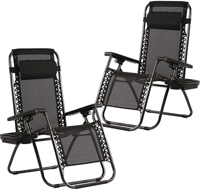 FDW Zero Gravity Chairs Set of 2 Black Lounge Patio Chairs Outdoor Yard Beach by FDW