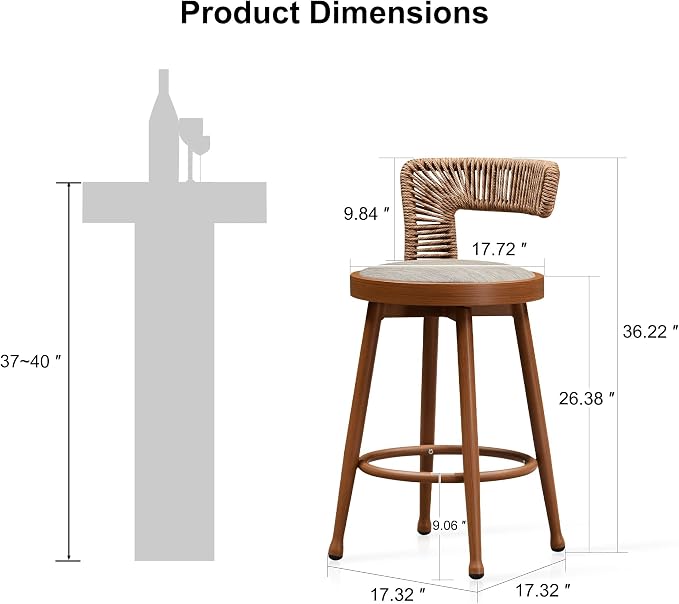 PURPLE LEAF Outdoor Swivel Counter Height Stool Bar Stools Set of 2 Metal - Image 2