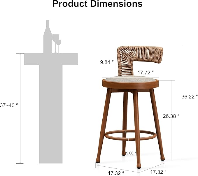 PURPLE LEAF Outdoor Swivel Counter Height Stools Set of 4 Metal Modern Rattan - Image 3