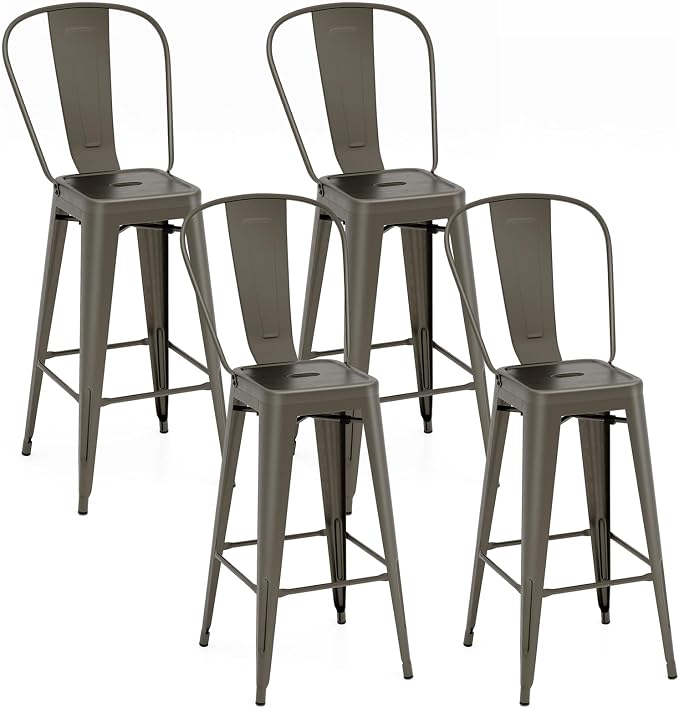 Giantex Metal Bar Stools Set of 4, Rubber Feet, Industrial Stackable Barstools by Giantex