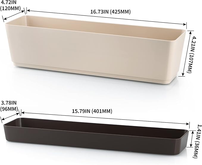 Skelang 3 Pcs Rectangular Plant Pot, 16.7" Flower Planter Box, Windowsill - Image 3