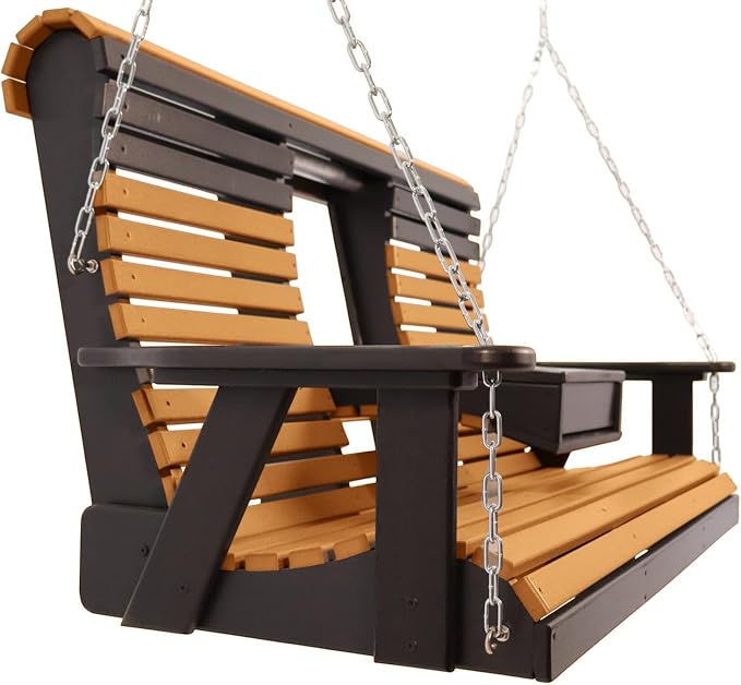5FT Cedar Flip-Cup ROLLBACK Porch Swing Bench, Amish-Made Poly Lumber Wood - Image 4