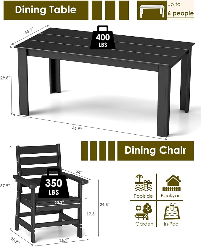 GREENVINES 7-Piece Outdoor-Dining-Set | HDPE Plastic 67'' Table and Chairs Sets - Image 2