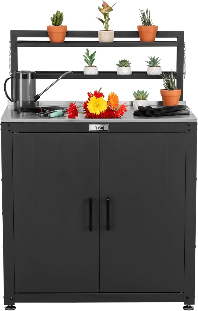 Garden Potting Bench with Storage Cabinet, Outdoor Gardening Table & Work Bench by Idealforcook
