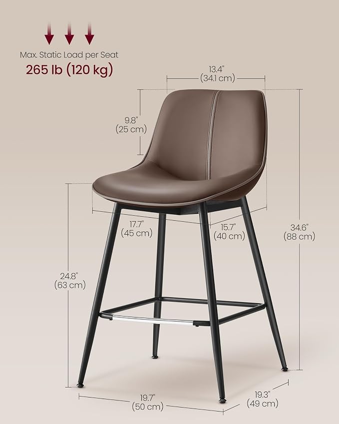 VASAGLE Bar Stools Set of 2, Counter Height Bar Stools - Image 6