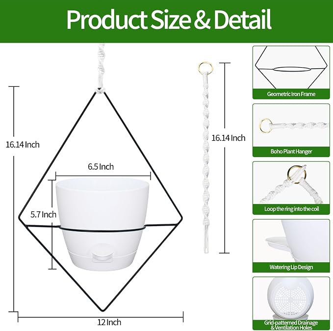 Hanging Planters for Indoor Plants, 2 Set Self Watering Hanging Flower Pots - Image 2