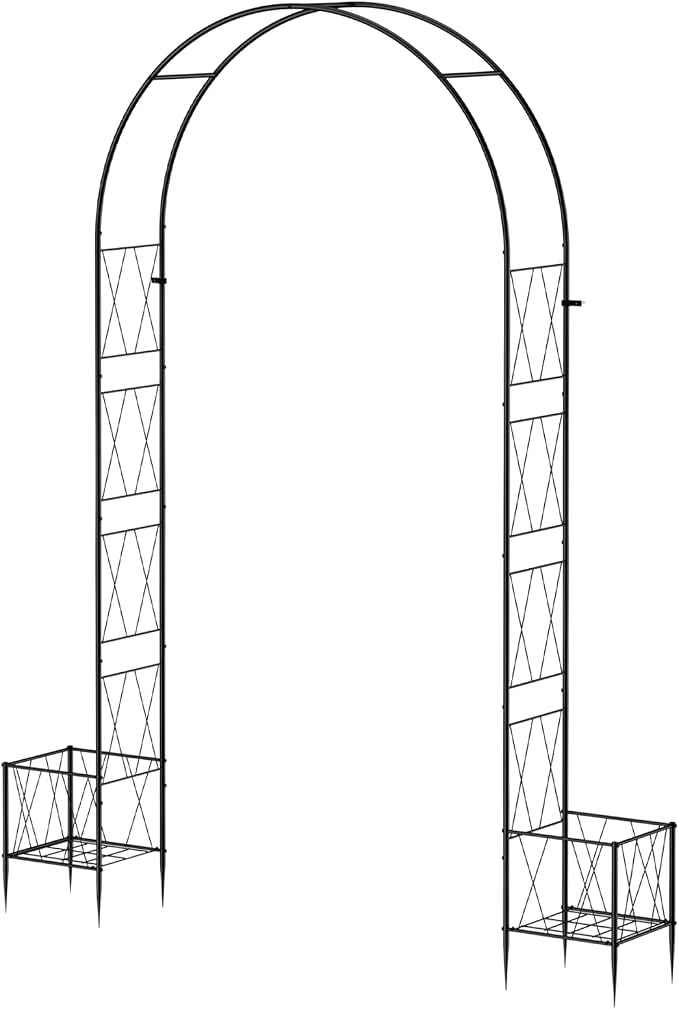 Garden Arch Arbor Trellis with Planter Boxes 8.2 Ft Metal Arch Trellis - Image 6