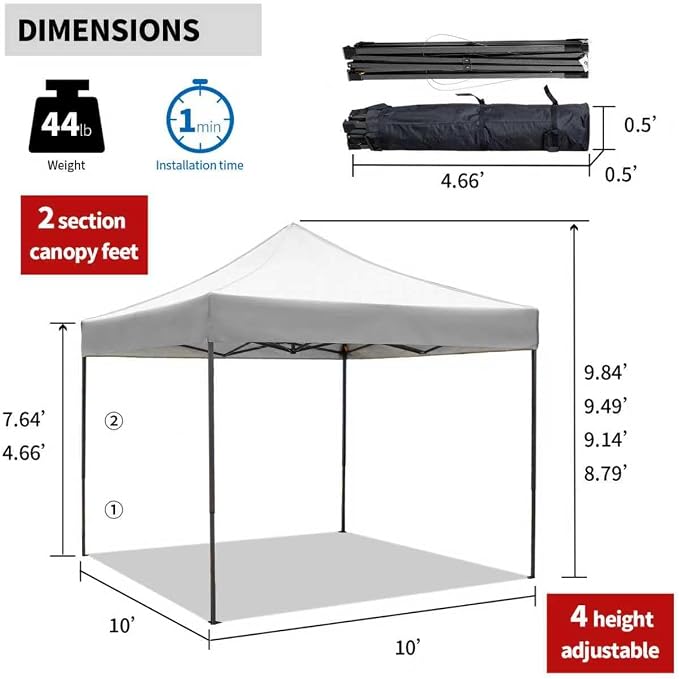 10x10 Pop up Canopy Tent with Sidewalls, Heavy Duty Waterproof Sun Shade Canopy - Image 6