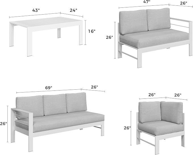 Solaste Aluminum Patio Furniture Set, Metal Patio Sectional Sofa - Image 6