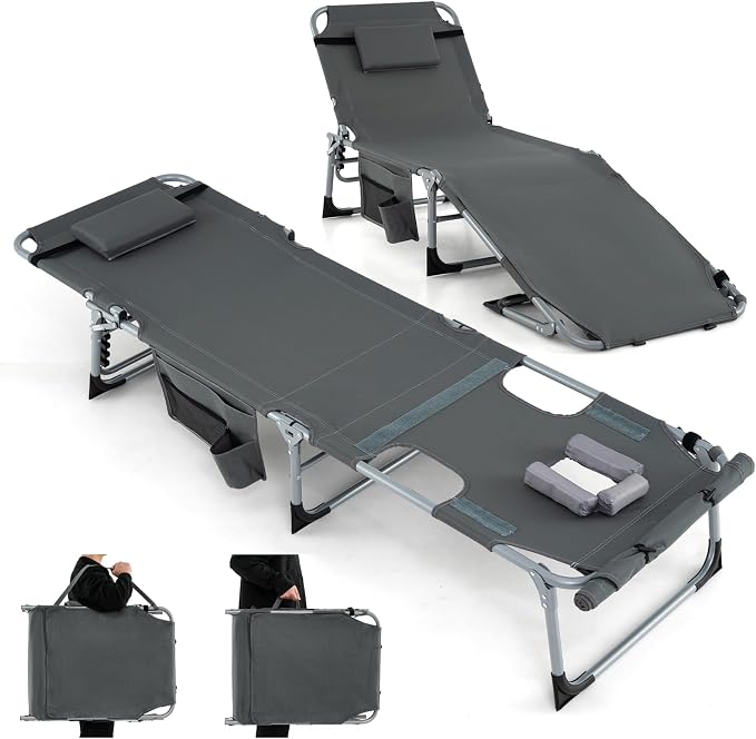 GYMAX Tanning Chair, 330LBS Beach Lounge by GYMAX