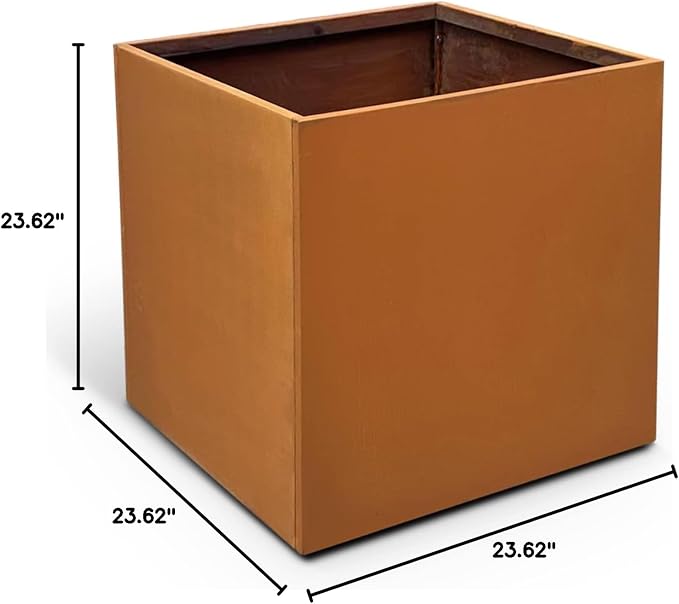 Corten Steel Planter Box Large Outdoor Planter 24 Inch Square Cube Planters - Image 9