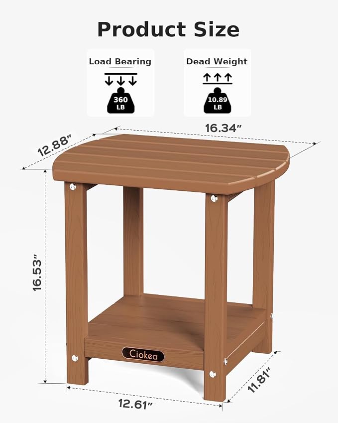 Ciokea Adirondack Outdoor Side Table, 2-Tier Sturdy Patio End Table Weather - Image 3