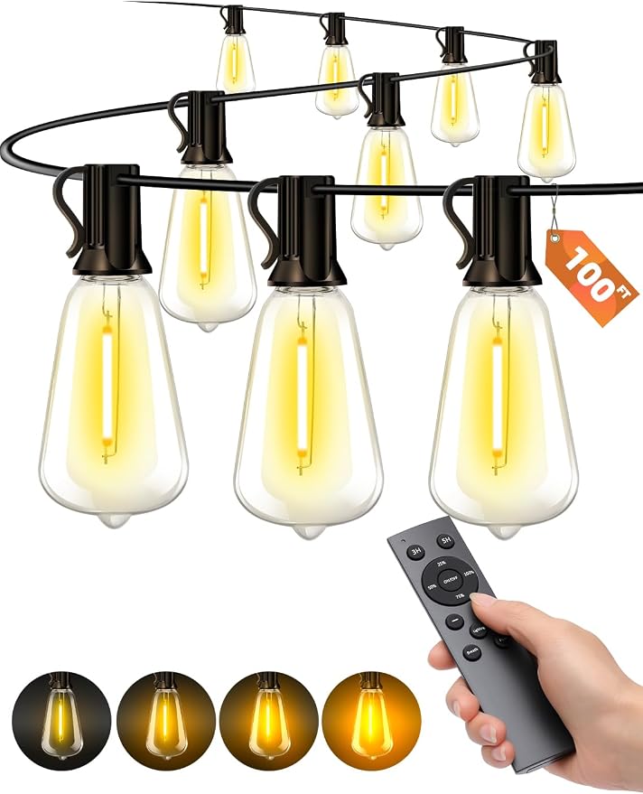 Outdoor Patio String Lights: 100Ft 30M Outside Waterproof Light by Vozuji