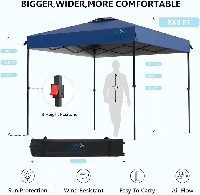 8X8 Pop Up Canopy Tent with 3 Sidewalls, Easy Up Canopy, Commercial Instant - Image 2