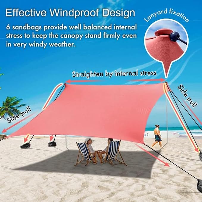 Beach Canopy Windproof Design, Sun Shelter UPF50+ Portable Family Tent - Image 4