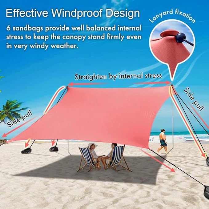 Beach Canopy Windproof Design, Sun Shelter UPF50+ Portable Family Tent - Image 3
