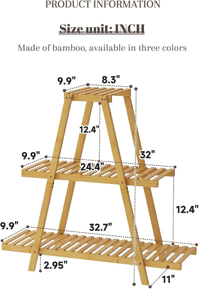 Plant Stand For Indoor Outdoor Tiered Plant Shelf 3 Tier 8 Potted Bamboo Flower - Image 7