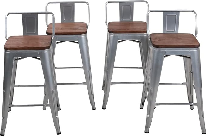 Changjie Furniture 24 Inch Bar Stools Set of 4 Industrial Metal Barstools by ALISH