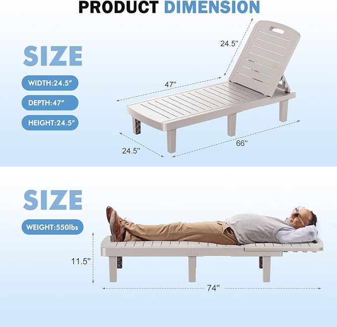 WACASA Outdoor Chaise Lounge Chairs Set of 2, Oversized Lounge Chairs - Image 2