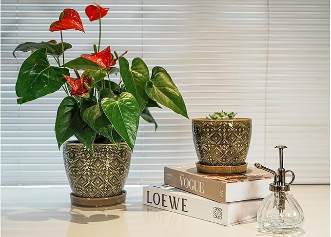 Docrin Dark Green Ceramic Planter Set - Image 6