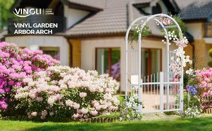 VINGLI Garden Arbor with Gate, PVC Wedding Arch - Image 5