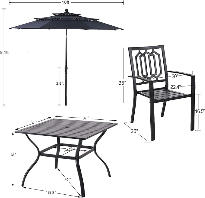 PHI VILLA Patio Dining Set 5 pcs - Image 9