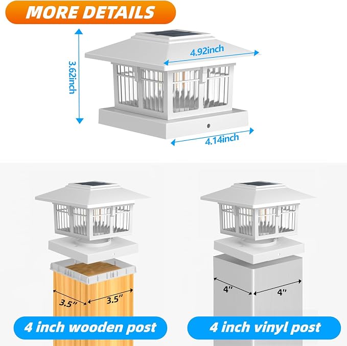 EXCMARK 4x4 Solar Post Cap Lights, 8 Pack Fence Deck Post Lights Outdoor Solar - Image 2