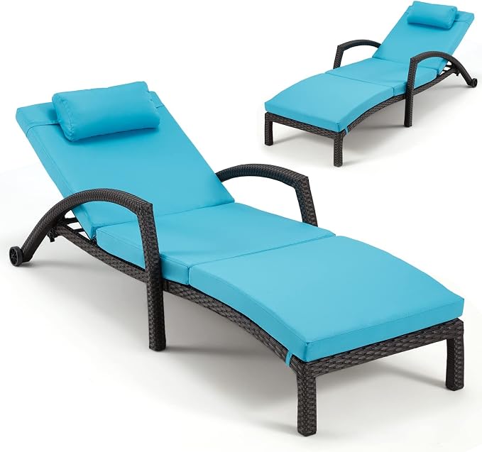 HOMREST Outside Chaise Lounge Chairs Set of 2, Adjustable 5 Position Outdoor PE - Image 9