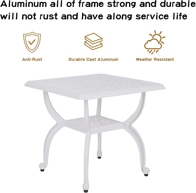 JARDIN DE CENTENNIAL Cast Aluminum Outdoor Side Table, Anti-Rust Outdoor End - Image 4