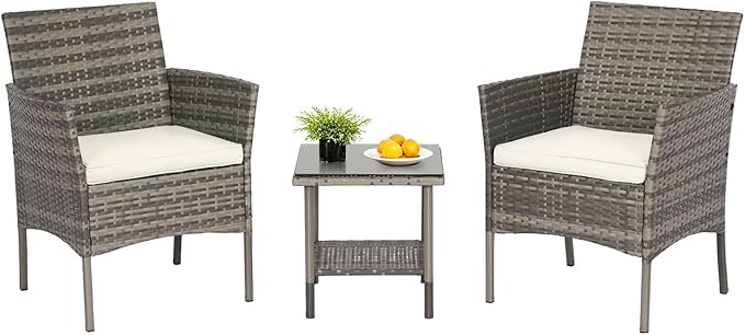 FDW | 3-Piece Patio Furniture Set | Gray & Khaki | Outdoor Wicker Furniture by FDW