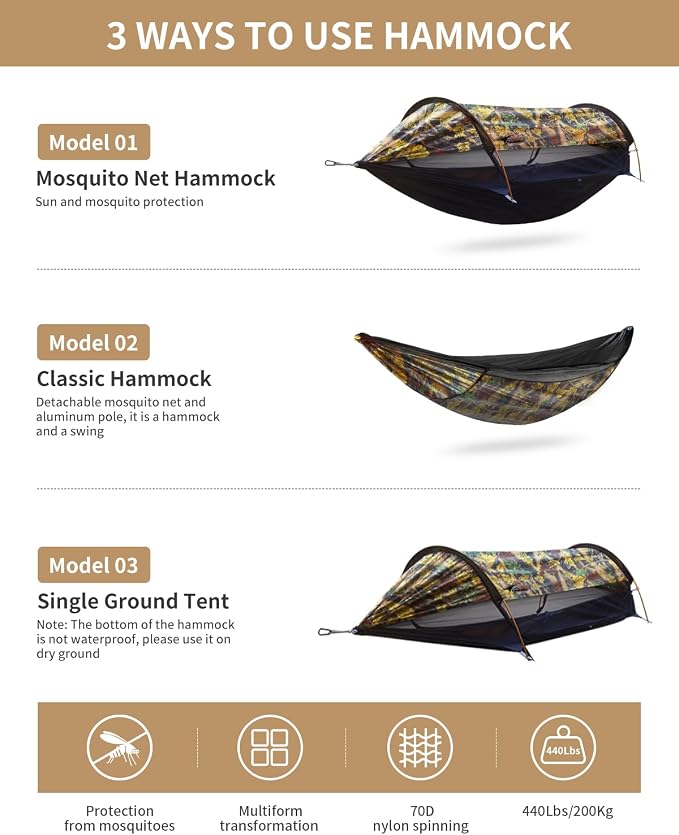 Camping Hammock Tent with Mosquito Net and Sunshade, Extra Large - Image 2