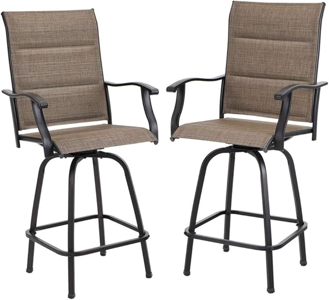 PHI VILLA Outdoor Swivel Bar Stools Set of 2, High Top Patio Chairs by PHIVILLAThepioneerofcomfortablehouseholdsupplies
