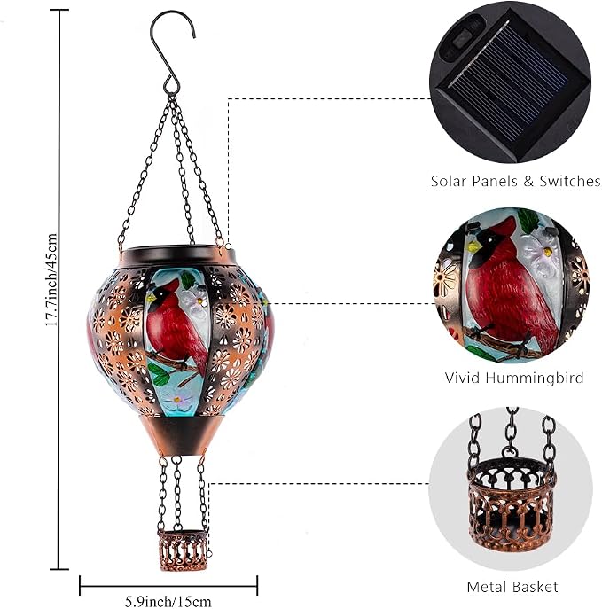 DREAMSOUL Cardinal Hot Air Balloon Solar Lantern, Metal Solar Lantern - Image 2