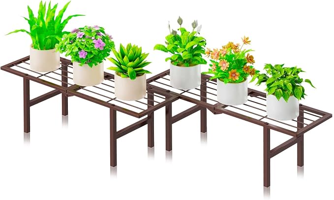 2 Pack Metal Plant Stand Outdoor Indoor, 1 Tier Folding Tiered Flower Plant by JSYONII