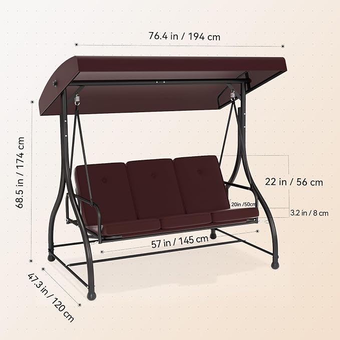3-Seat Outdoor Patio Swing Glider - Image 7