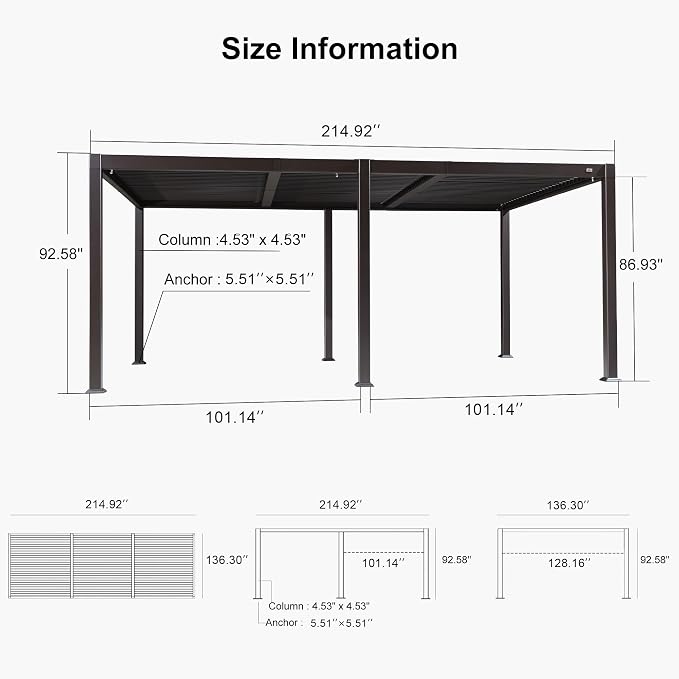 PURPLE LEAF 11' x 18' Outdoor Louvered Pergola Aluminum Pergola - Image 8