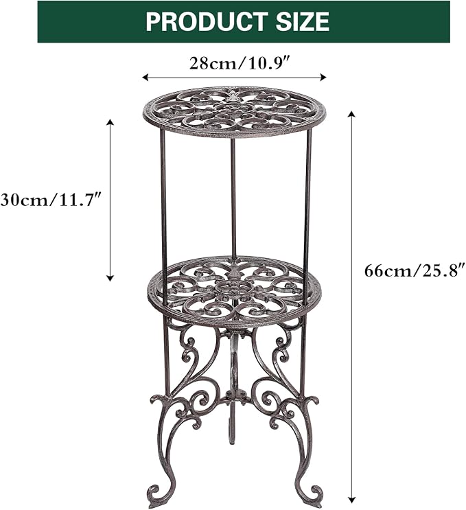 Sungmor Heavy Duty Cast Iron Potted Plant Stand, 26-Inch 2 Tiers Metal Planter - Image 4
