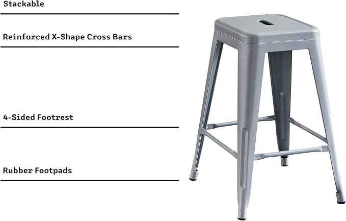 AC Pacific 24” Metal Backless Barstool Set of 2 – Country Rustic Style - Image 5