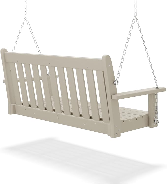 COSTAELM Paradise Outdoor Patio HDPE Hanging Front Porch Swing Bench - Image 4