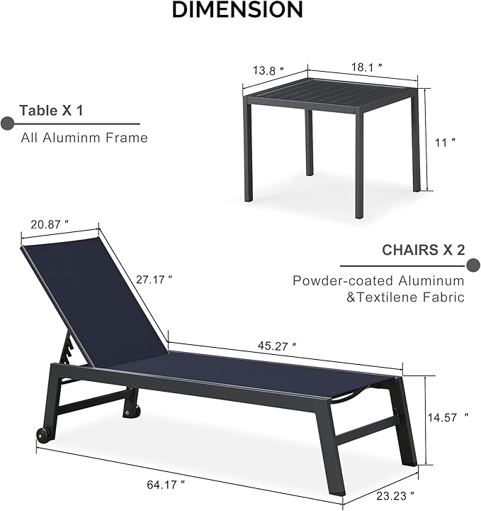 PURPLE LEAF Patio Chaise Lounge Set 2 Pieces Textilene Pool Lounge Chairs - Image 2